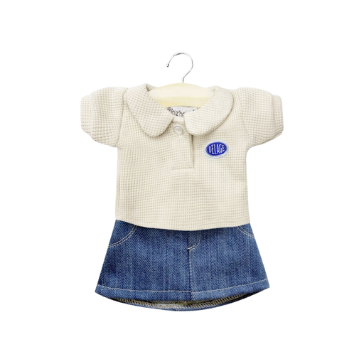 Ensemble Polo Elsie lin et jupe en jean par MiniKane - Vêtements poupées | Jourès