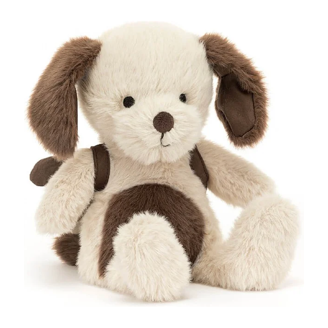 Peluche chien avec son sac et accessoires en bois