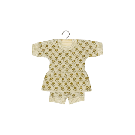 Ensemble Félicie en tricot fleurs des champs jaune – Babies par MiniKane - Vêtements poupées | Jourès