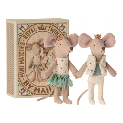 Jumeaux souris princiers, petite sœur et frère dans leur boîte assortie par Maileg - Maisons de poupées et accessoires | Jourès