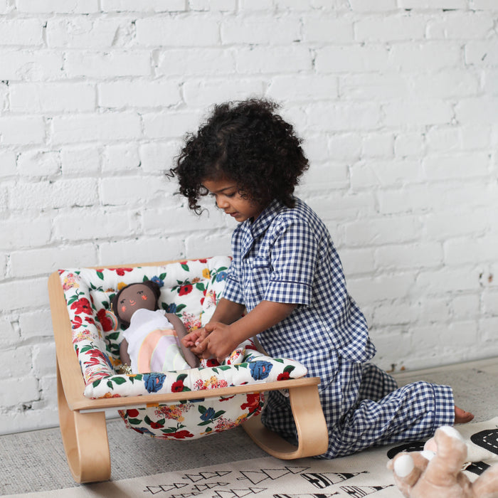 Transat LEVO en bois de hêtre - Coussin Hibiscus par Charlie Crane - Transats bébé | Jourès