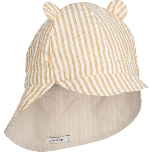 Chapeau de Plage Réversible Gorm - Stripe Yellow Mellow/Crème par Liewood - C'est l'été, bébé | Jourès
