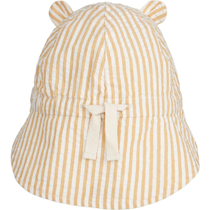 Chapeau de Plage Réversible Gorm - Stripe Yellow Mellow/Crème par Liewood - Accessoires | Jourès