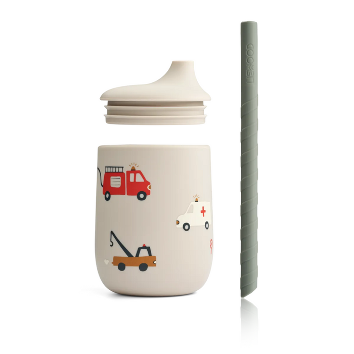 Gobelet anti-fuite avec paille - Emergency vehicle/Sandy par Liewood - Collection Jourès | Jourès